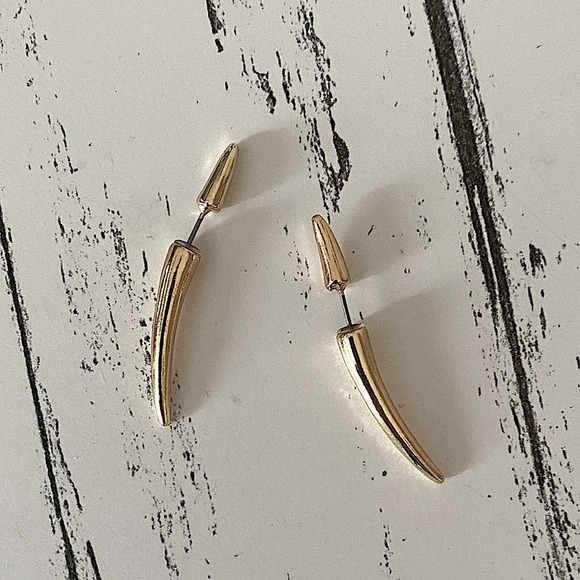Gold Spiked Horn Earrings Thorn Punk Minimalist - Picture 7 of 11